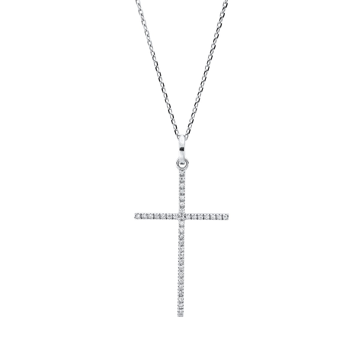 diamond full cut  cross necklace in white gold