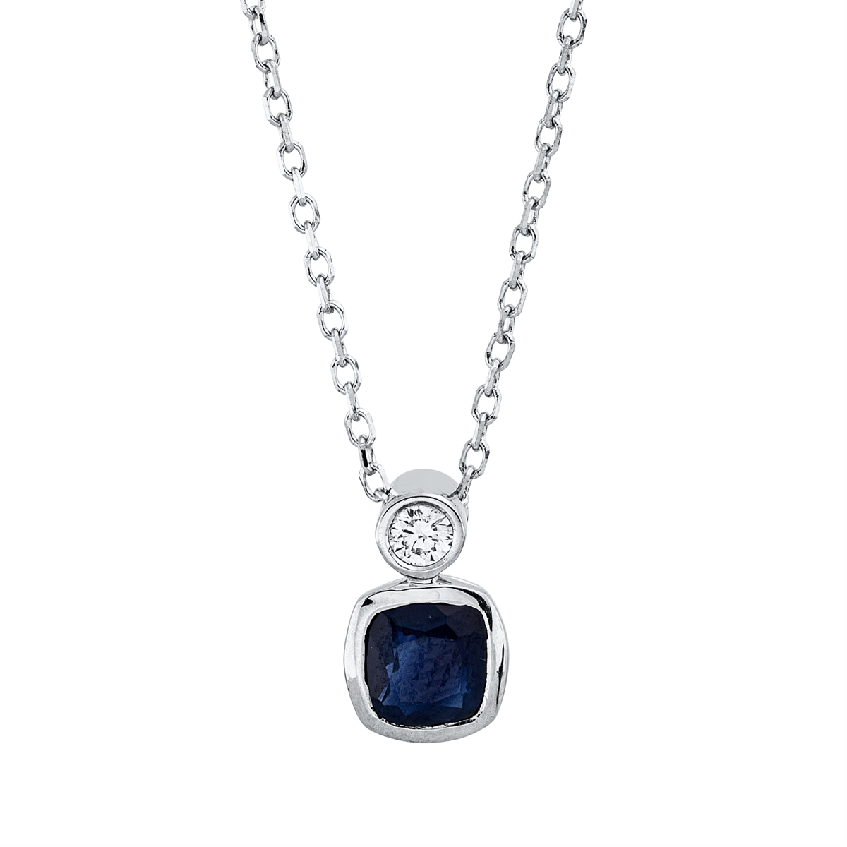diamond full cut sapphire colored stone classic necklace in white gold