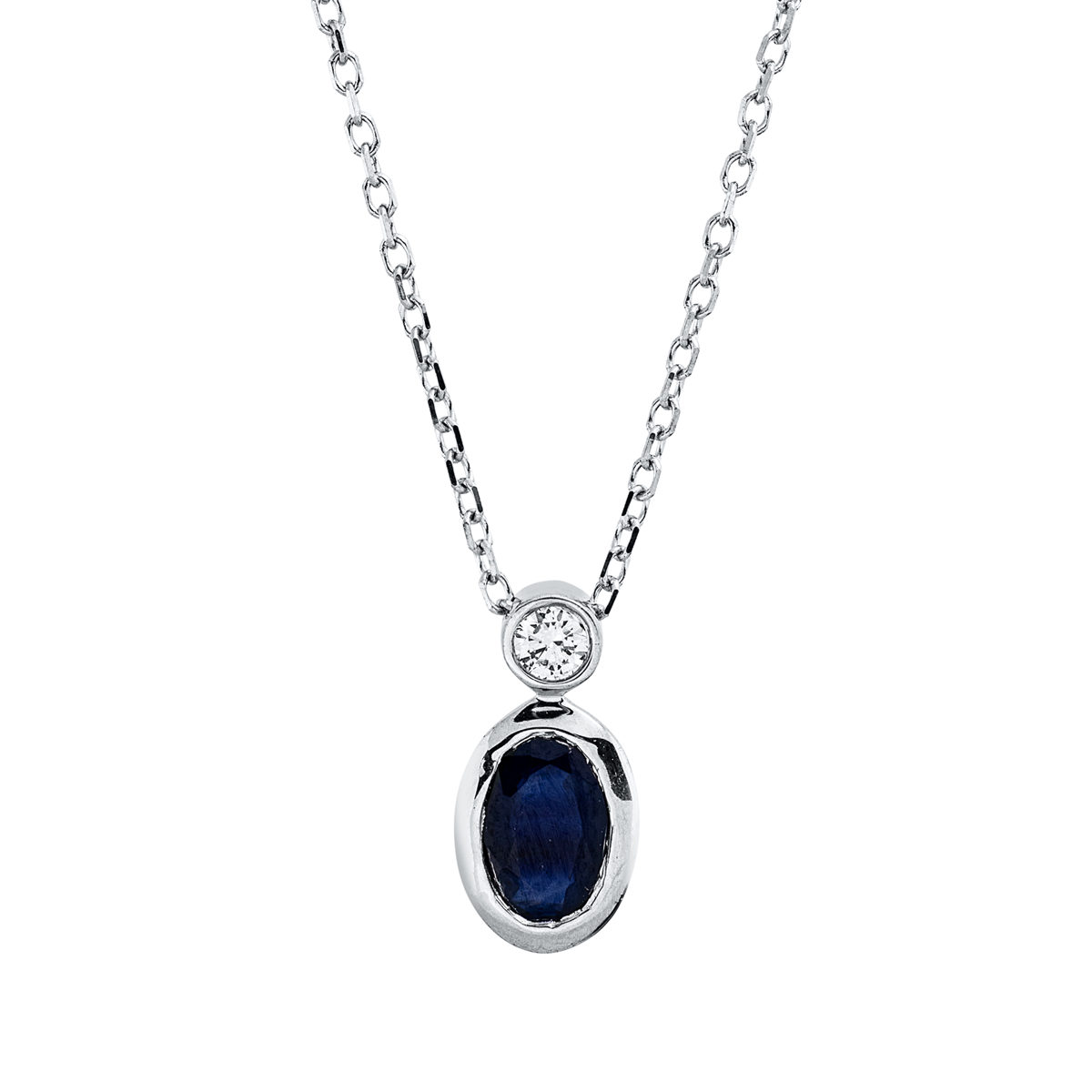 diamond full cut sapphire colored stone classic necklace in white gold