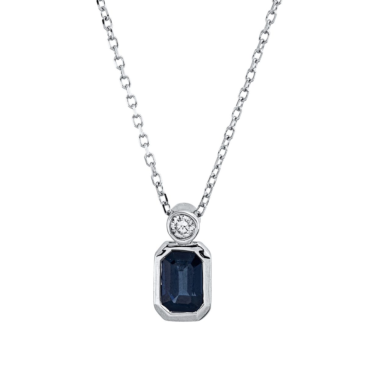 diamond full cut sapphire colored stone classic necklace in white gold