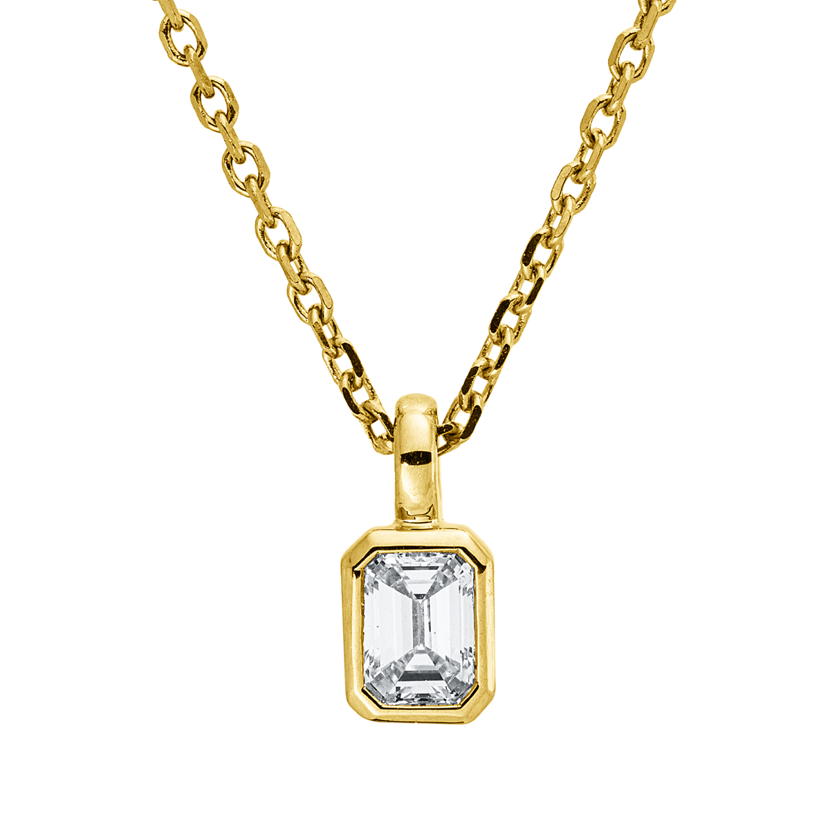 emerald cut  solitaire necklace in yellow gold