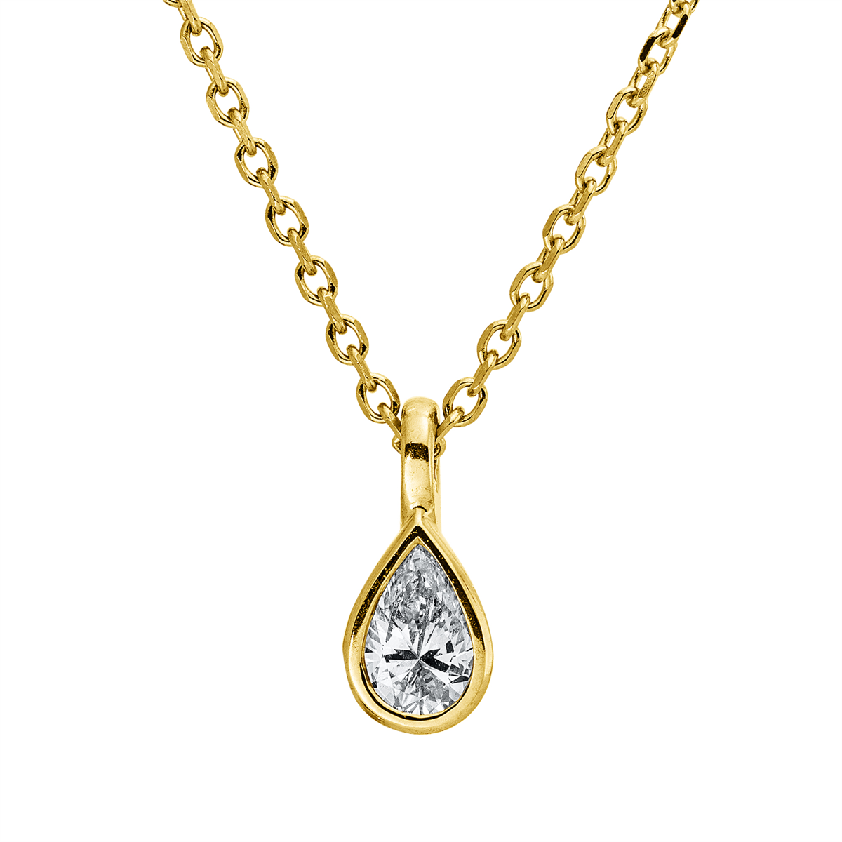 pear shape  solitaire necklace in yellow gold