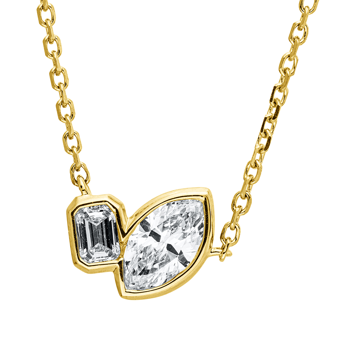 emerald cut  modern woman necklace in yellow gold