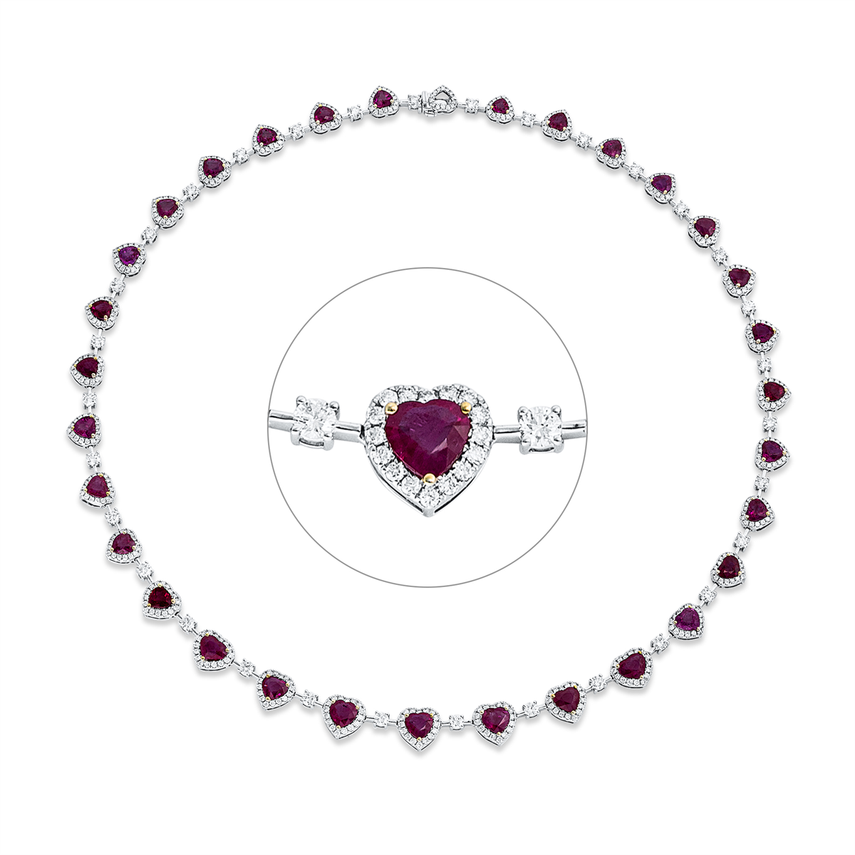 diamond full cut sapphire colored stone classic necklace in white gold
