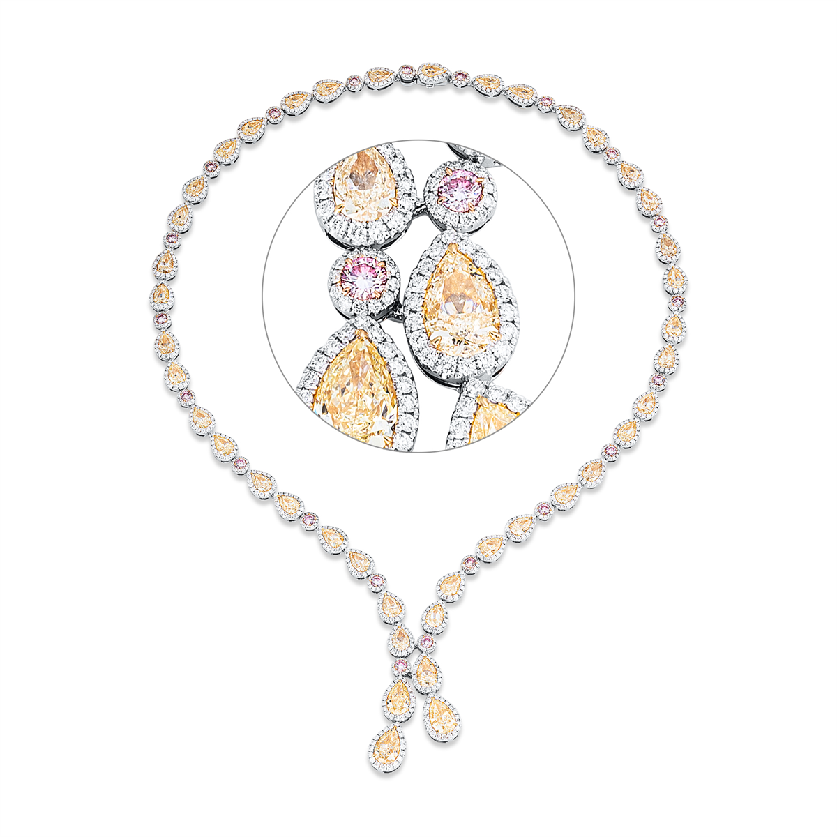 diamond full cut  fancy colored diamond necklace in whitegold /yellowgold /redgold