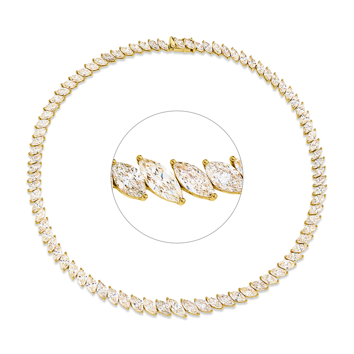 marquise  fancy colored diamond necklace in yellow gold