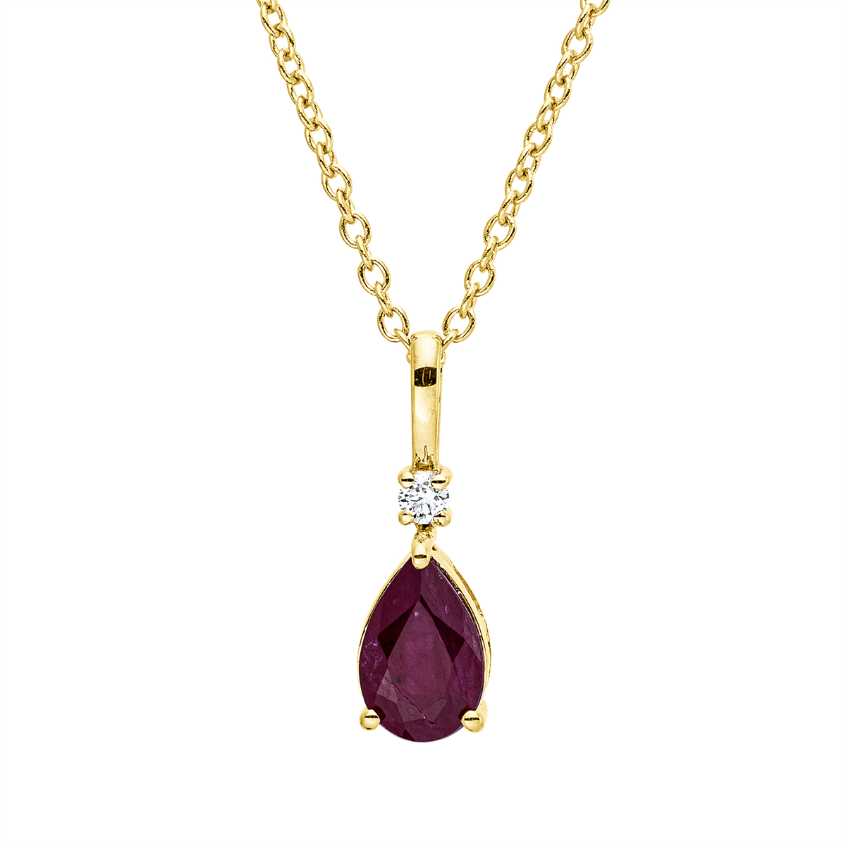 diamond full cut ruby colored stone classic necklace in yellow gold