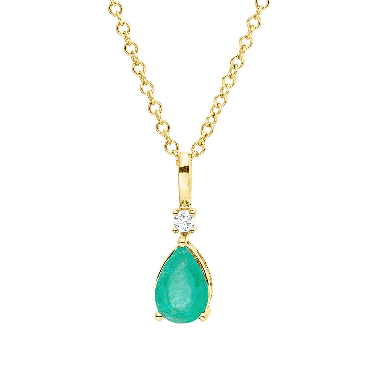 diamond full cut emerald colored stone classic necklace in yellow gold