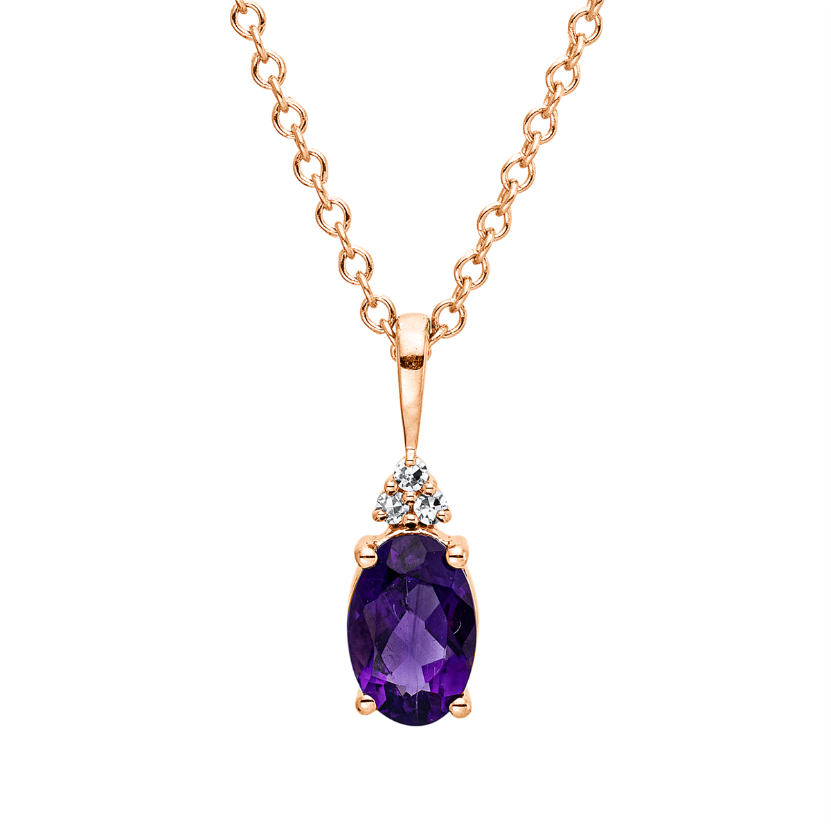 diamond full cut amethyst colored stone fashion necklace in red gold