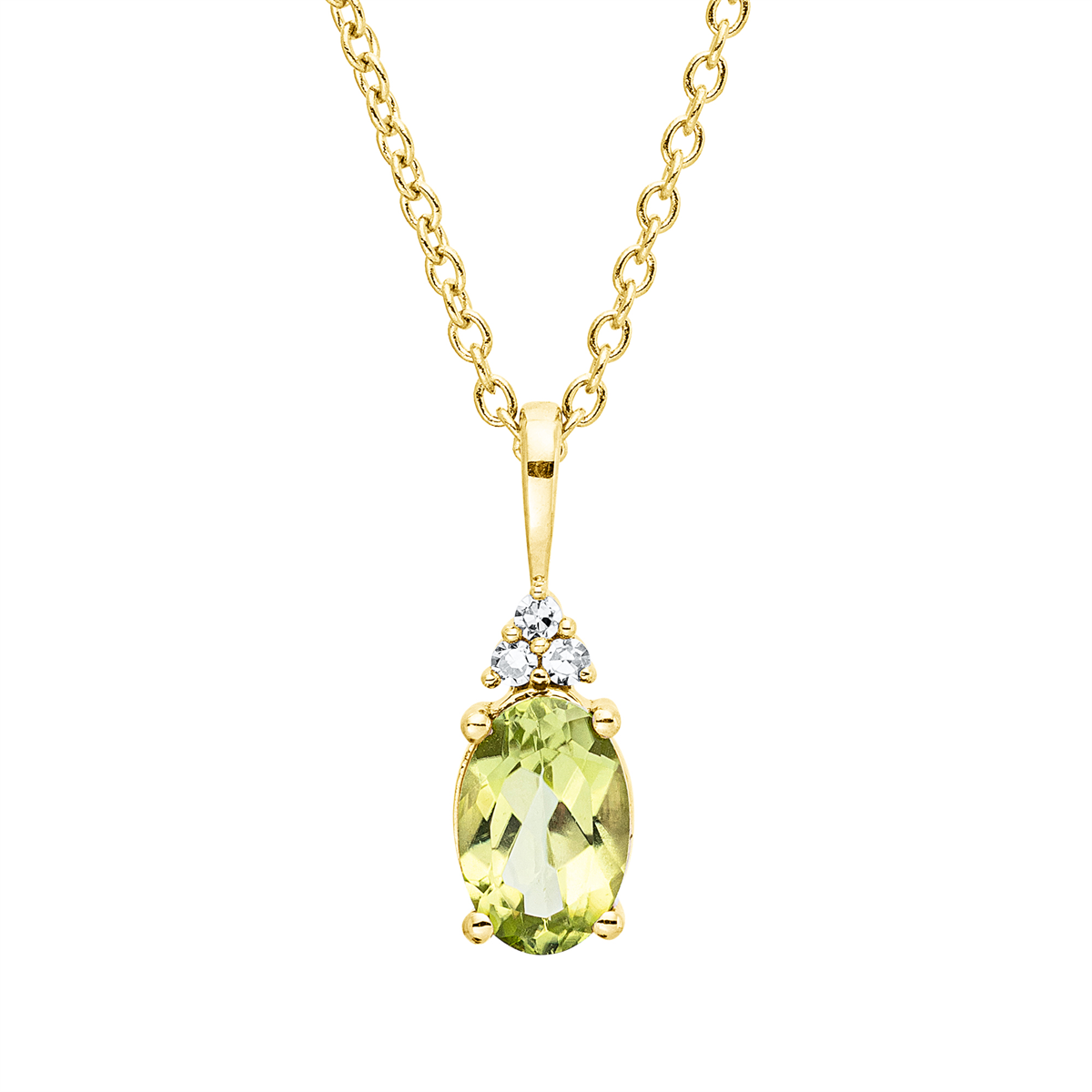 diamond full cut peridot colored stone fashion necklace in yellow gold