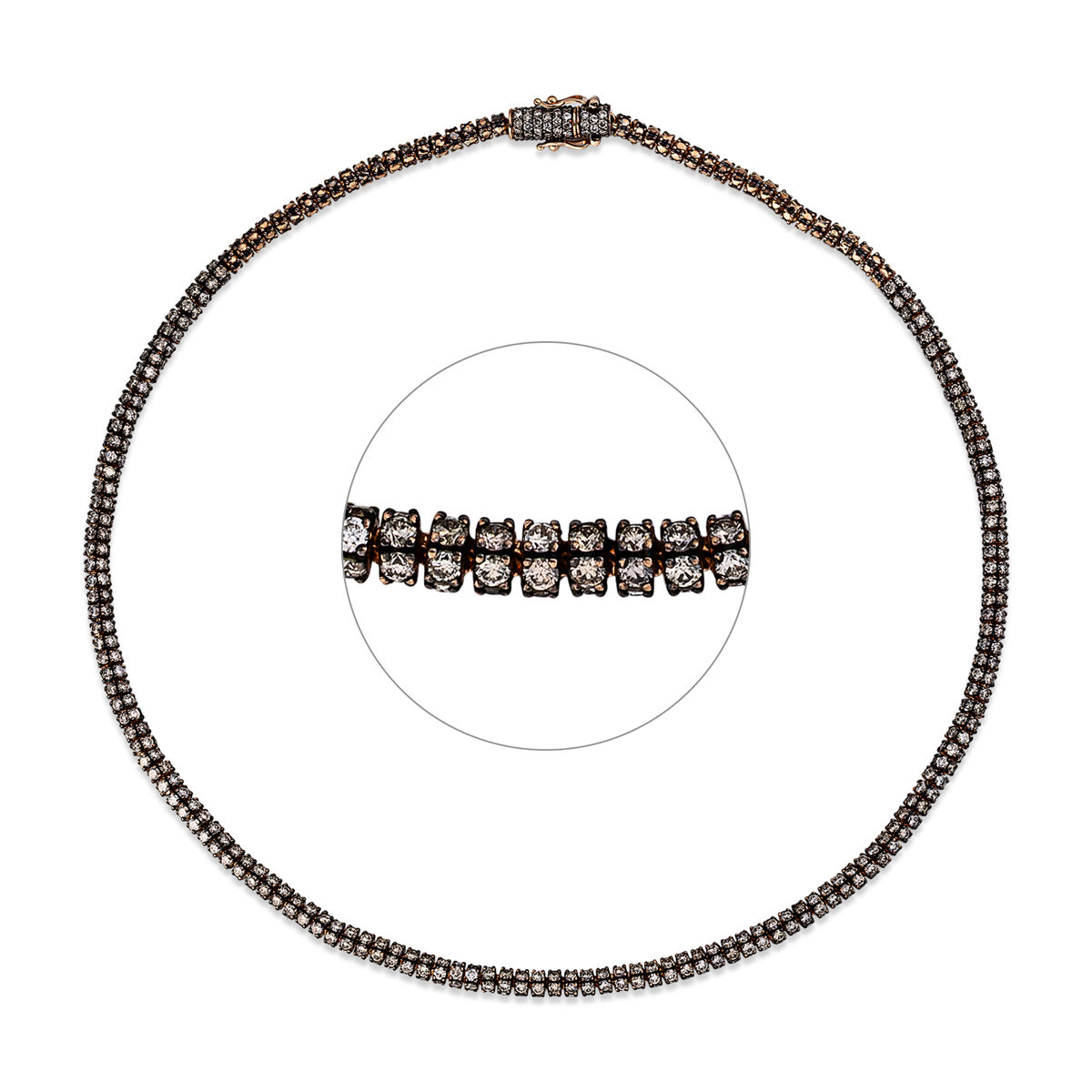 diamond full cut  fancy colored diamond necklace in red gold