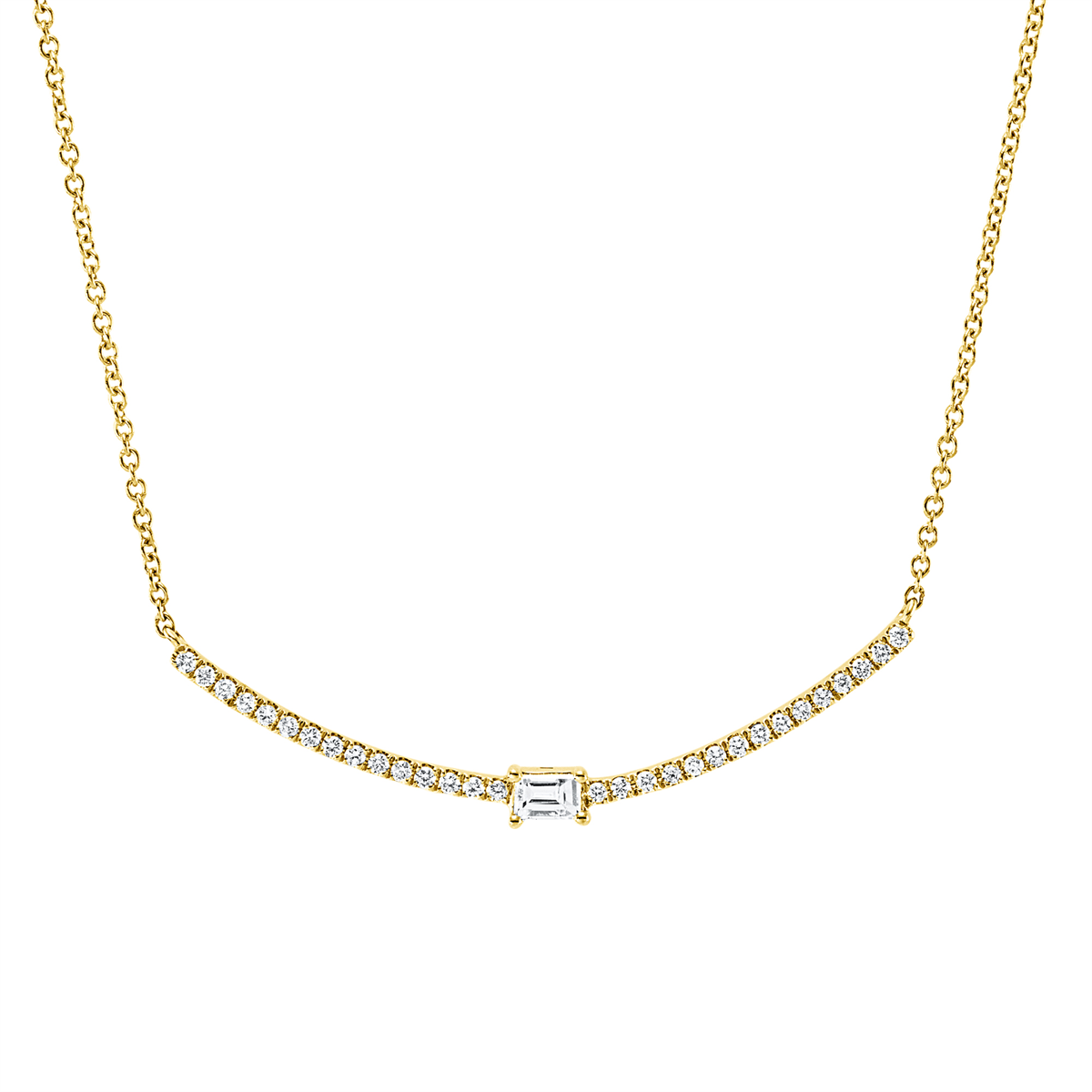 diamond full cut  baguette necklace in yellow gold