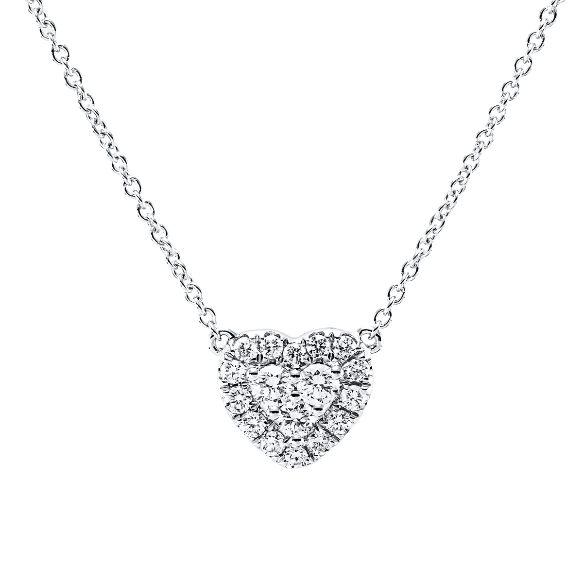 diamond full cut  heart necklace in white gold