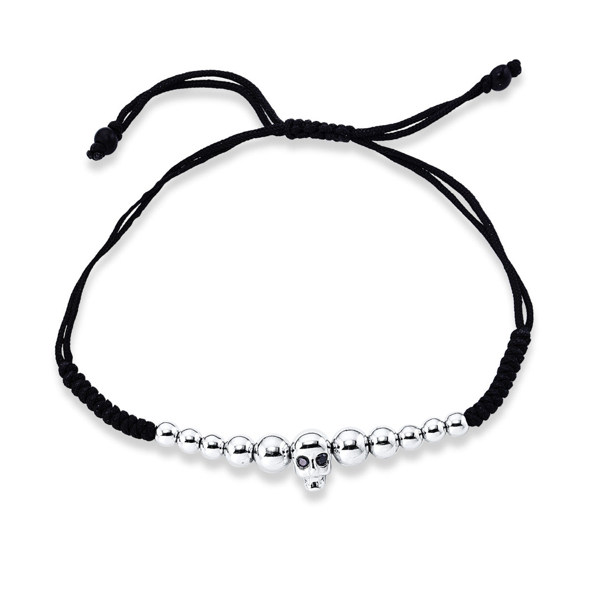 diamond full cut onyx leather & textile band bracelet in white gold
