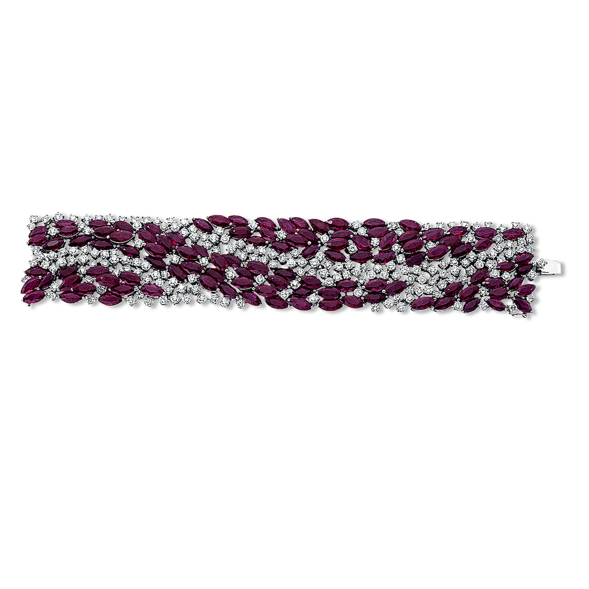 diamond full cut ruby colored stone classic bracelet in white gold