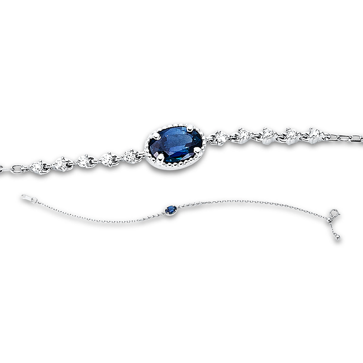 diamond full cut sapphire colored stone classic bracelet in white gold