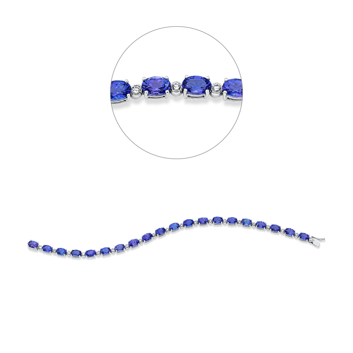diamond full cut tanzanite colored stone fashion bracelet in white gold