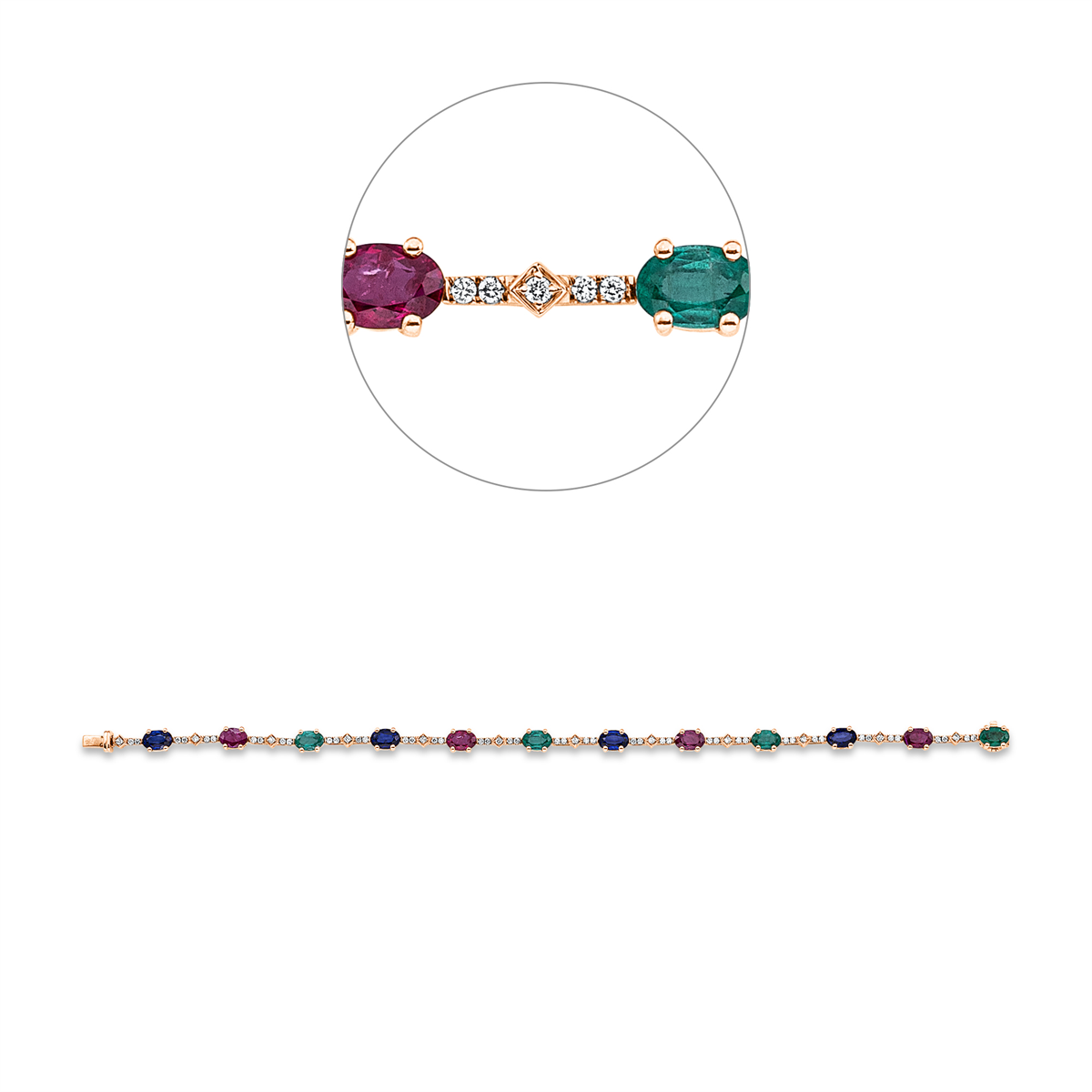 diamond full cut sapphire colored stone classic bracelet in red gold