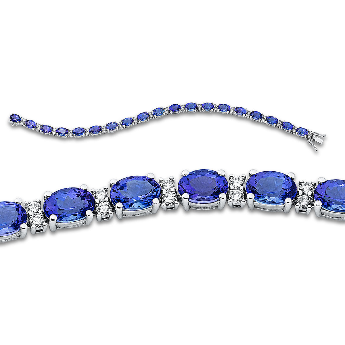 diamond full cut tanzanite colored stone fashion bracelet in white gold