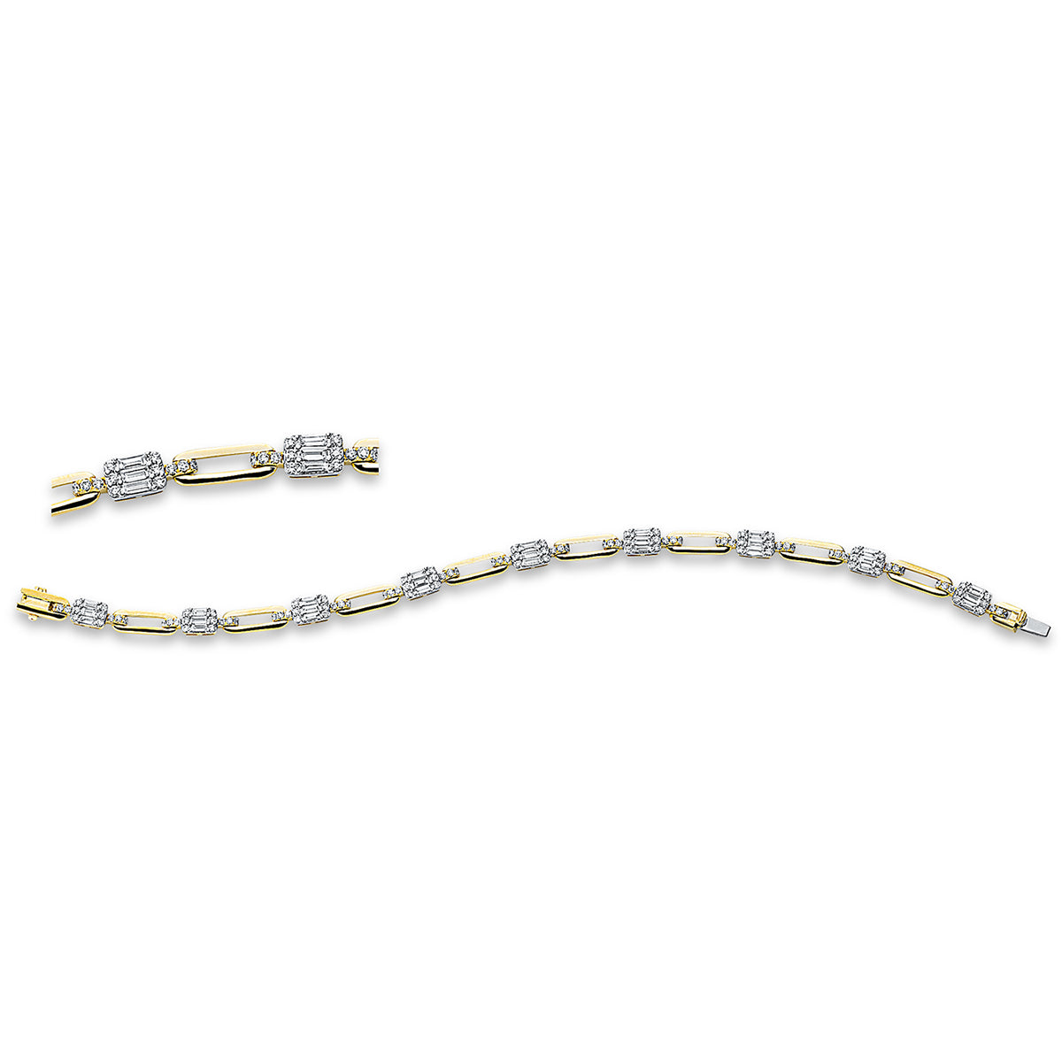 diamond full cut  baguette illusion bracelet in yellow gold / white gold