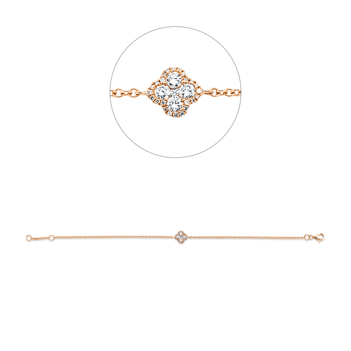 diamond full cut  modern woman bracelet in red gold