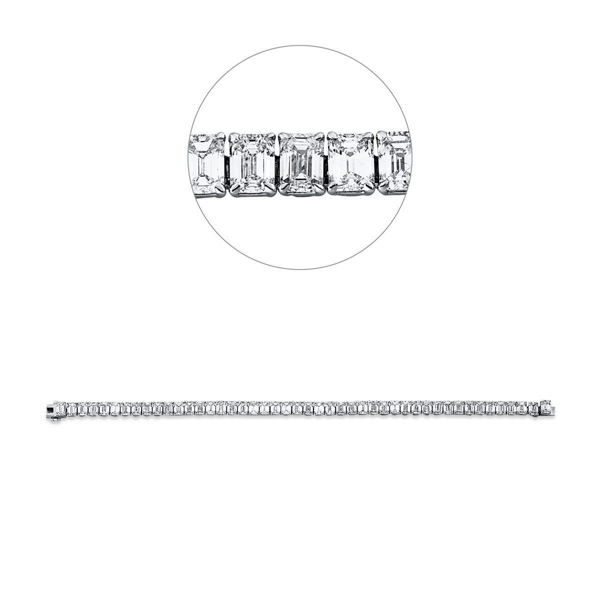 emerald cut  baguette bracelet in white gold