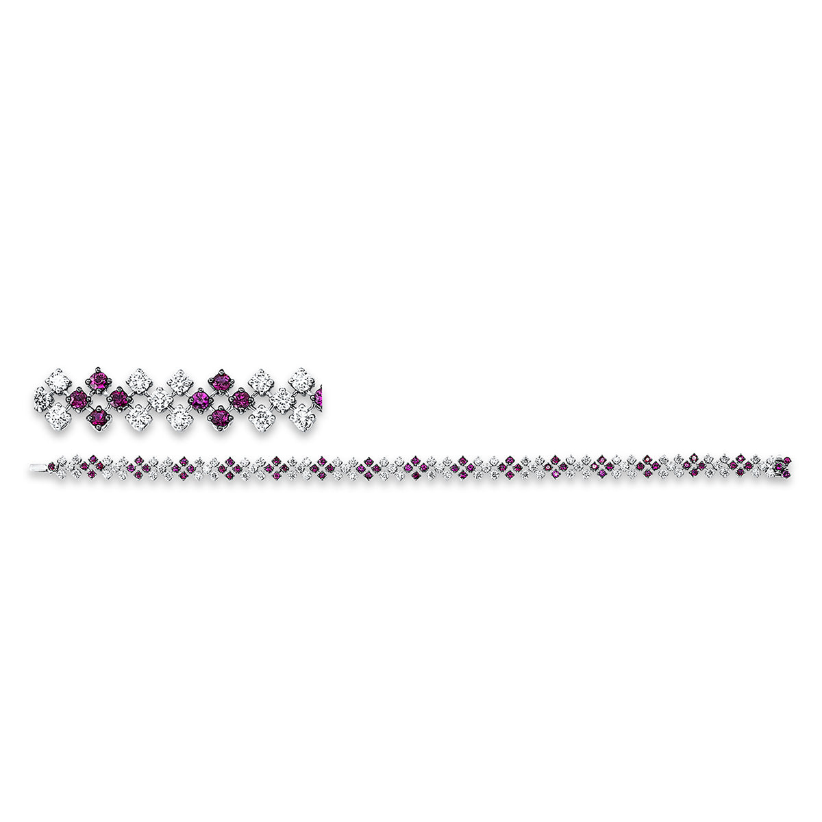 diamond full cut ruby colored stone classic bracelet in white gold