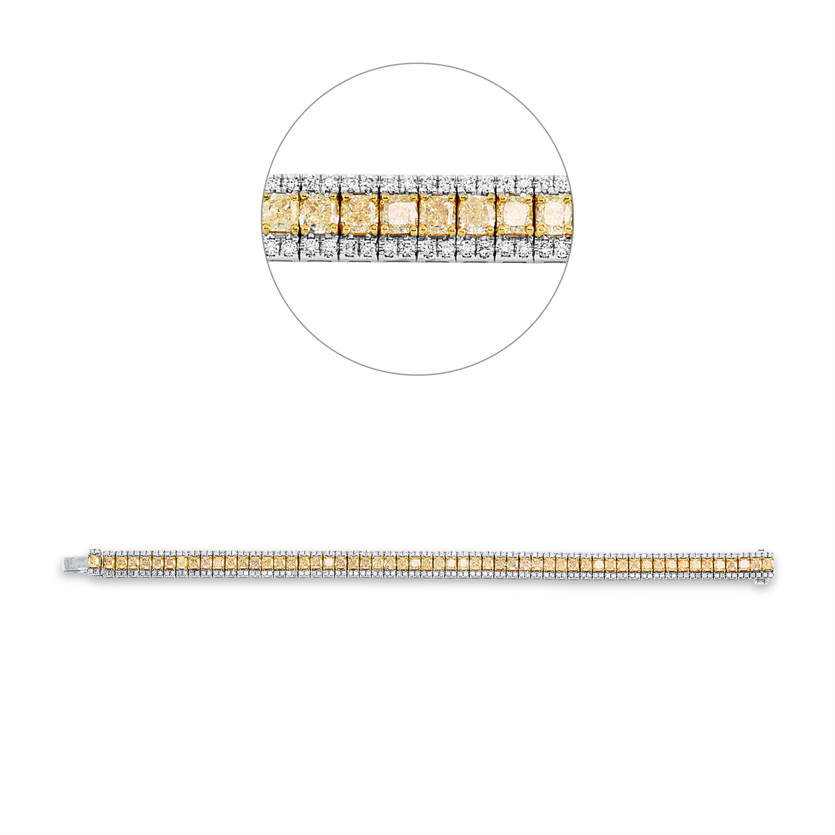 diamond full cut  fancy colored diamond bracelet in white gold / yellow gold