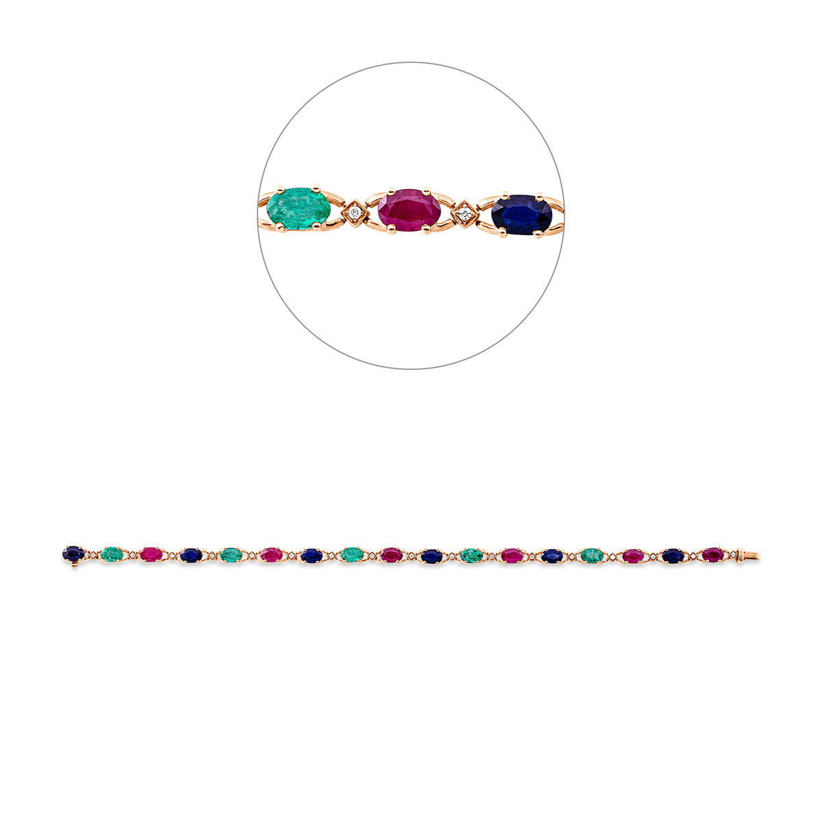 diamond full cut sapphire colored stone classic bracelet in red gold
