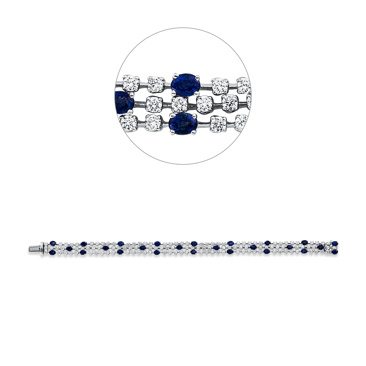 diamond full cut sapphire colored stone classic bracelet in white gold