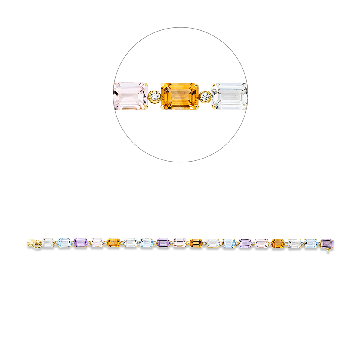 diamond full cut color stones colored stone fashion bracelet in yellow gold