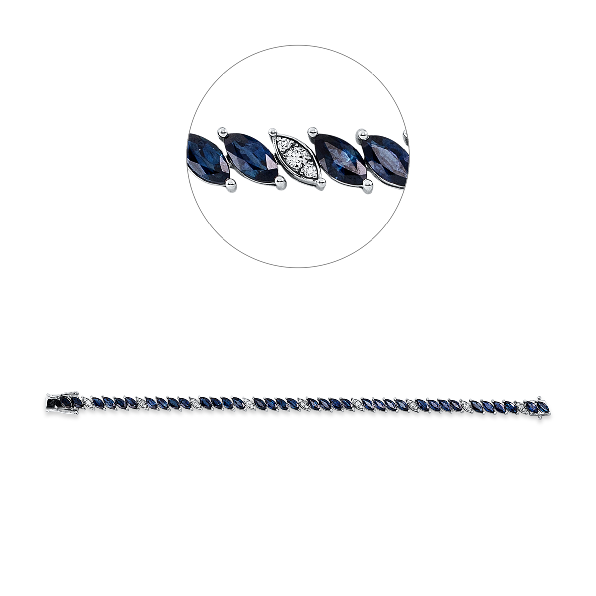diamond full cut sapphire colored stone classic bracelet in white gold
