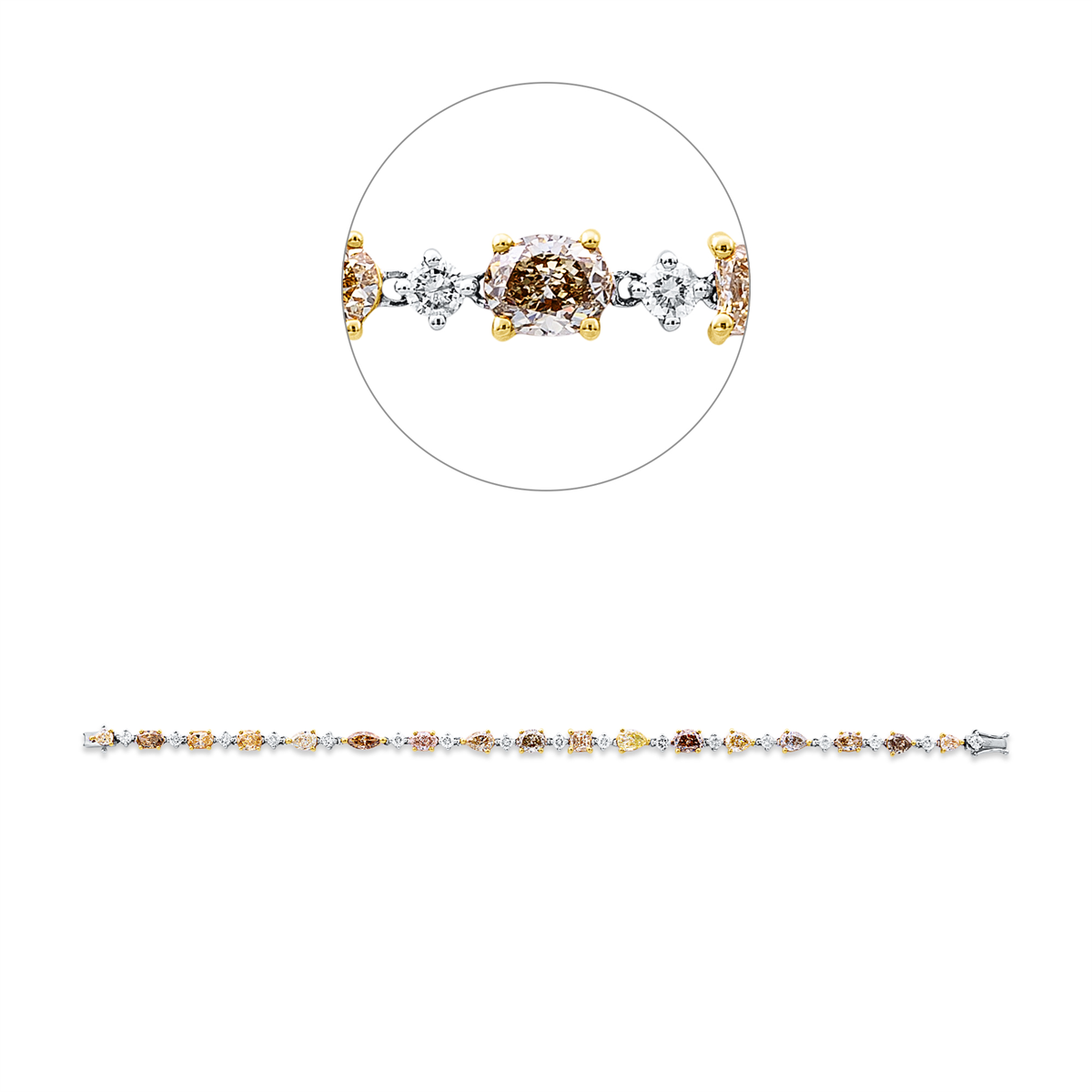 diamond full cut  fancy colored diamond bracelet in yellow gold / white gold