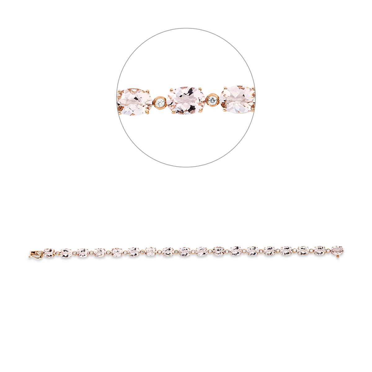 diamond full cut morganite colored stone fashion bracelet in red gold