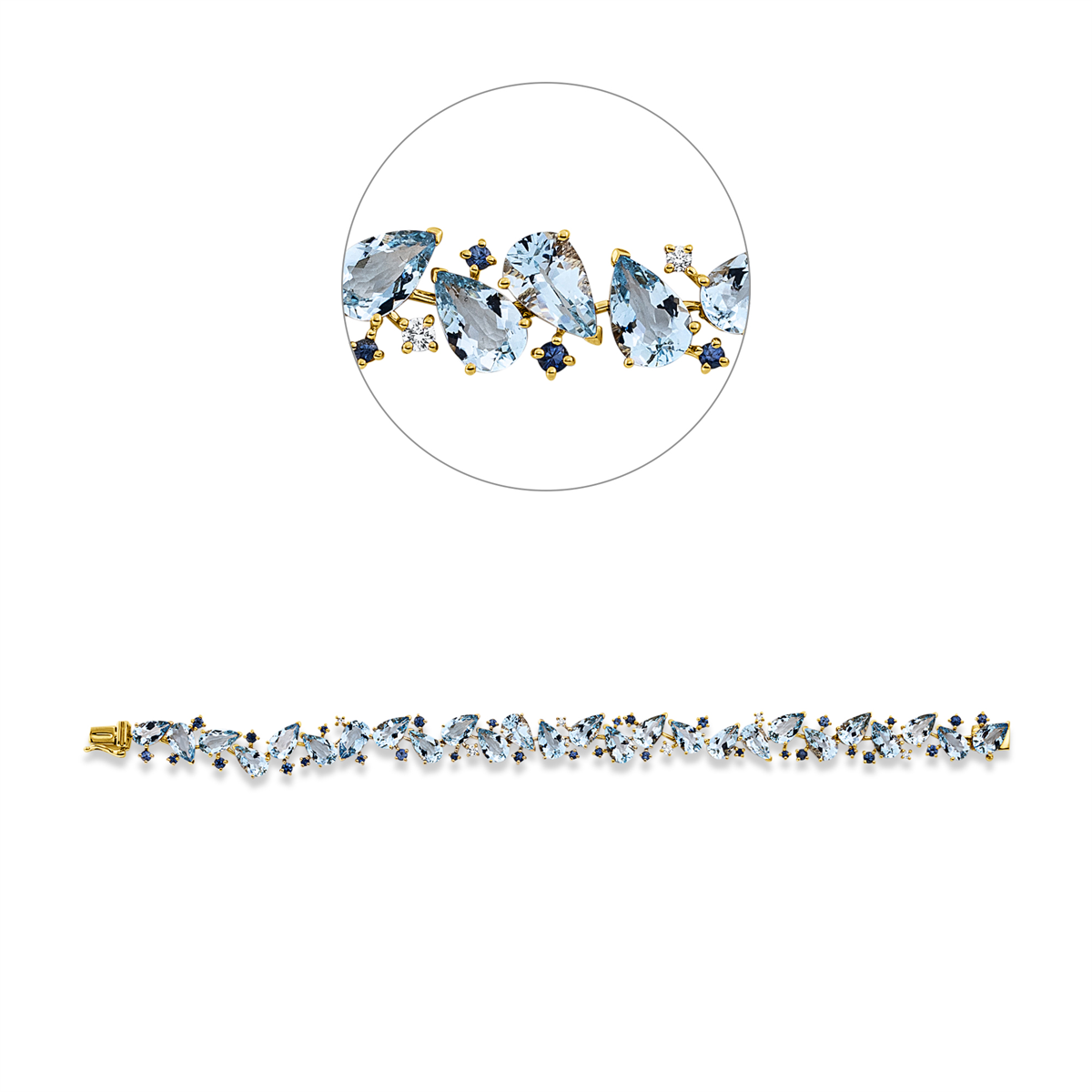 diamond full cut sapphire colored stone fashion bracelet in yellow gold