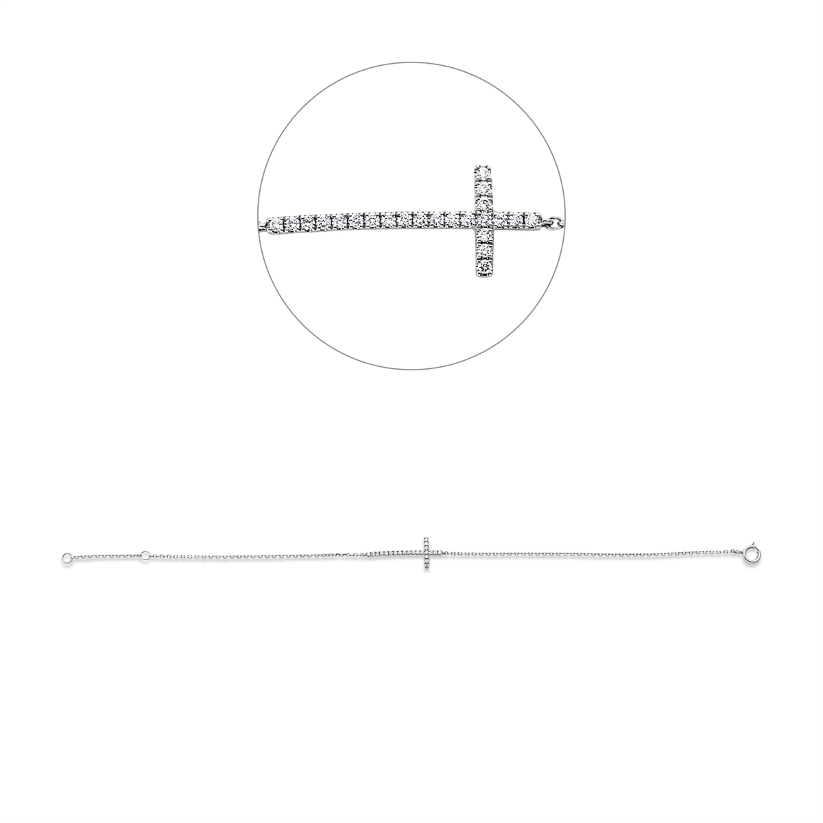 diamond full cut  symbol bracelet in white gold