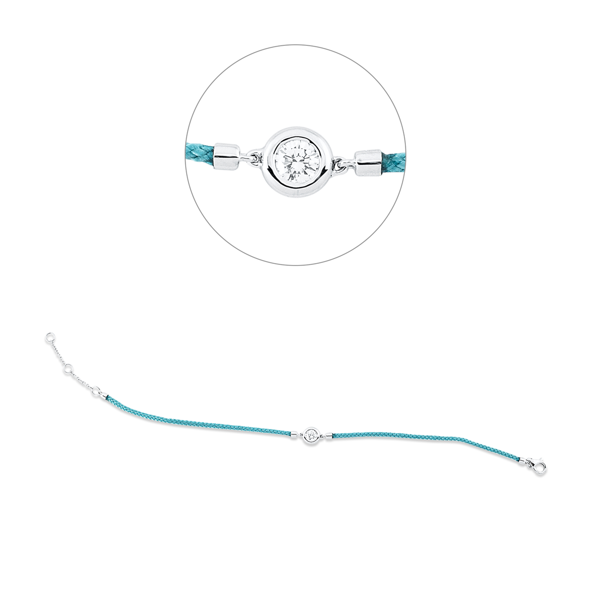 diamond full cut  leather & textile band bracelet in white gold