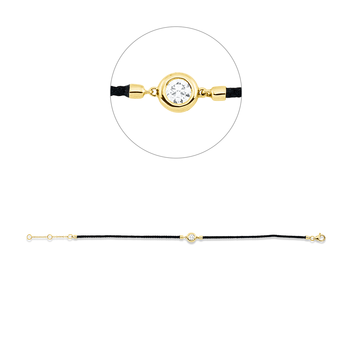 diamond full cut  leather & textile band bracelet in yellow gold