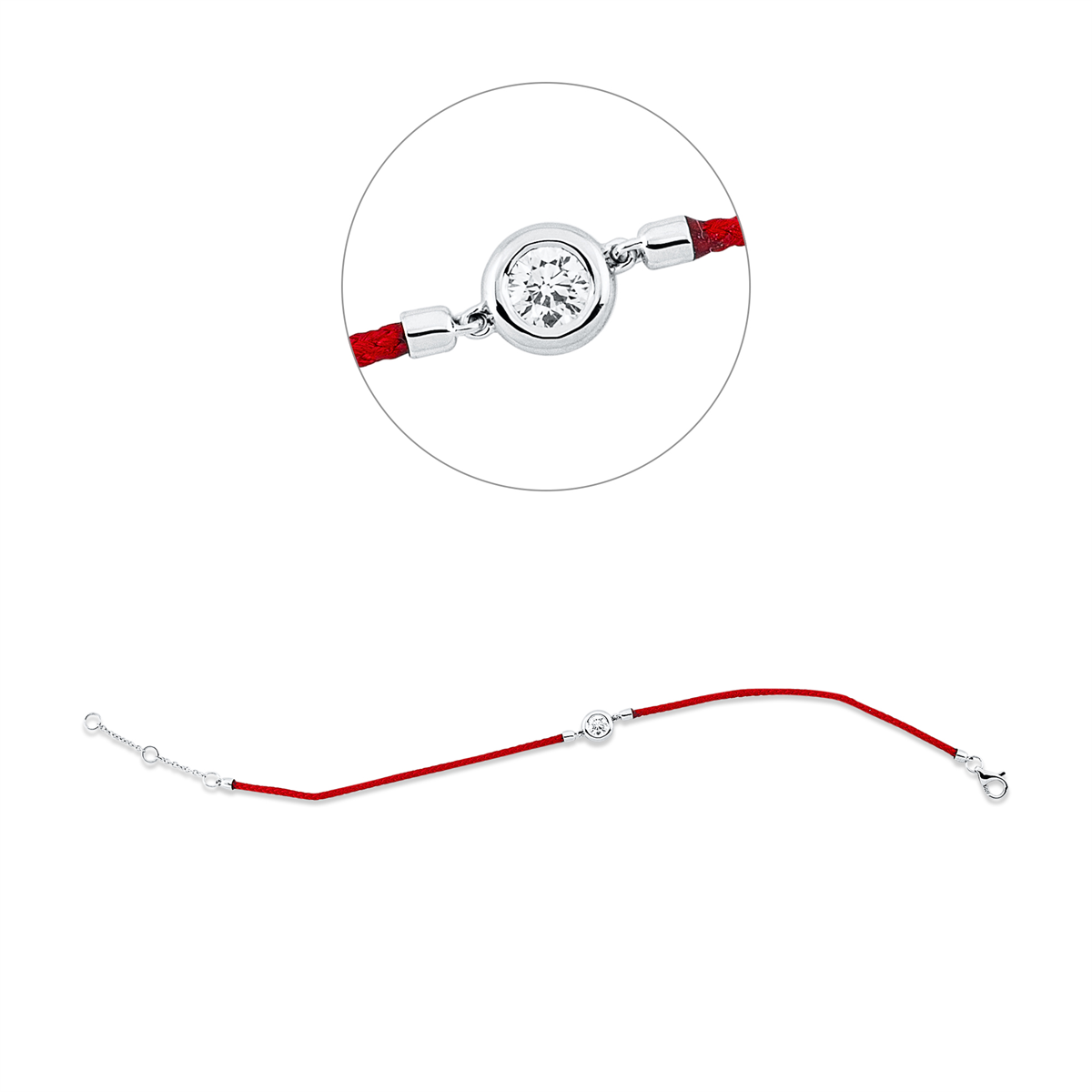 diamond full cut  leather & textile band bracelet in white gold
