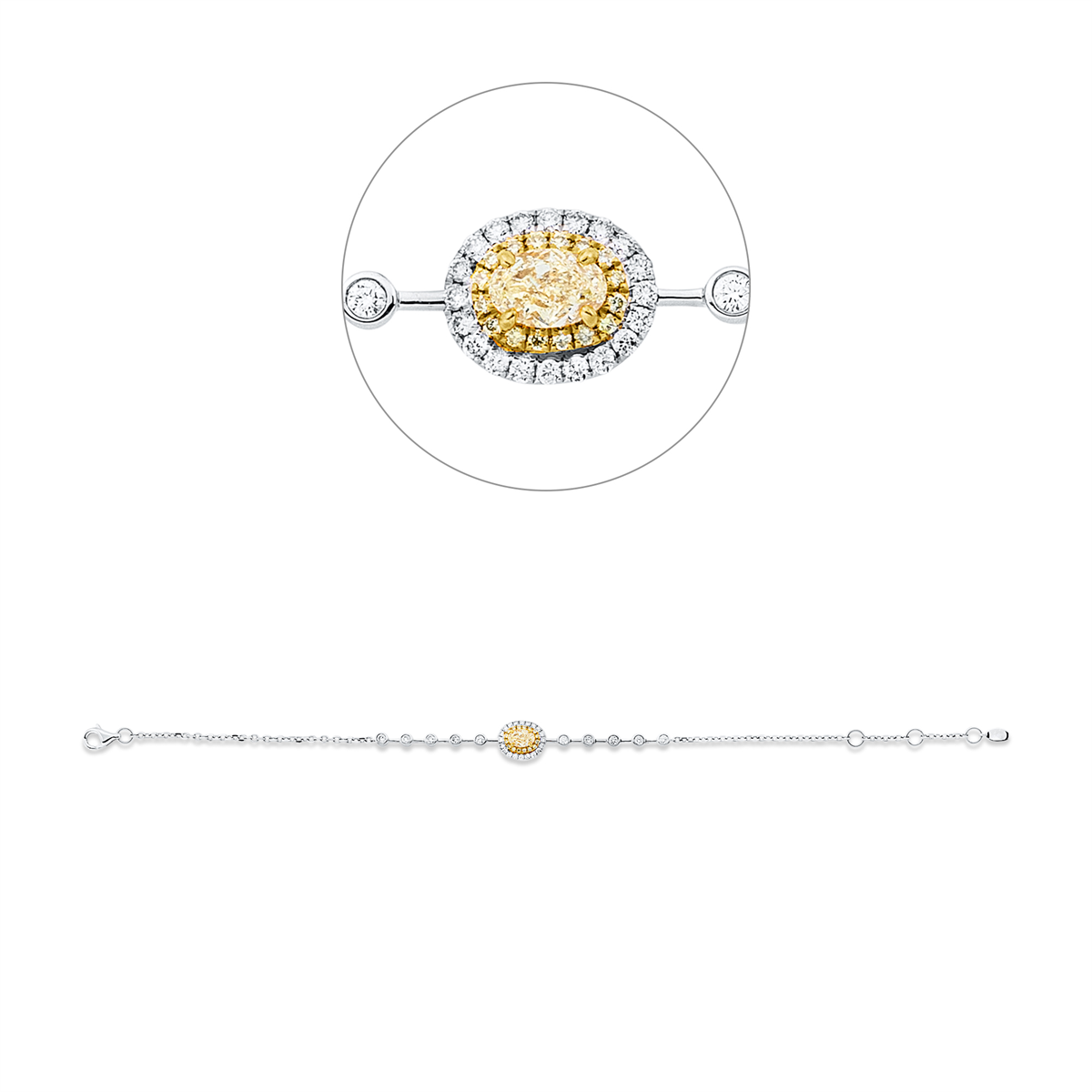 diamond full cut  fancy colored diamond bracelet in white gold / yellow gold