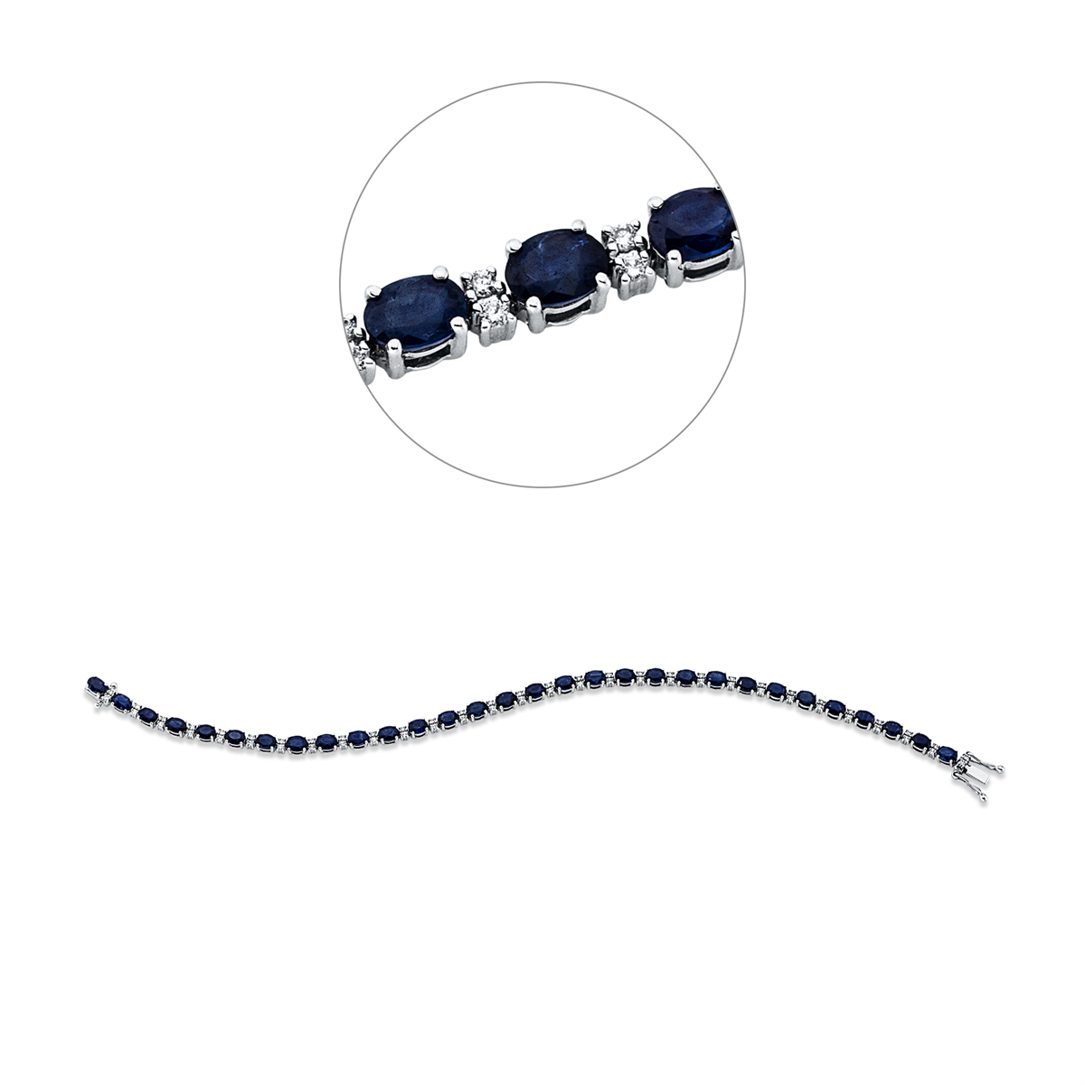 diamond full cut sapphire colored stone classic bracelet in white gold
