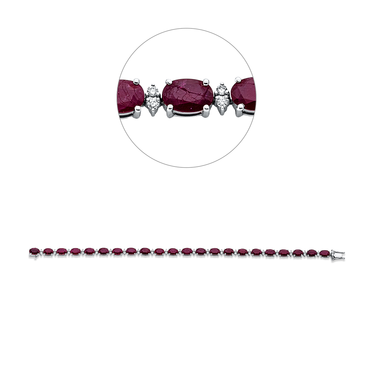 diamond full cut ruby colored stone classic bracelet in white gold