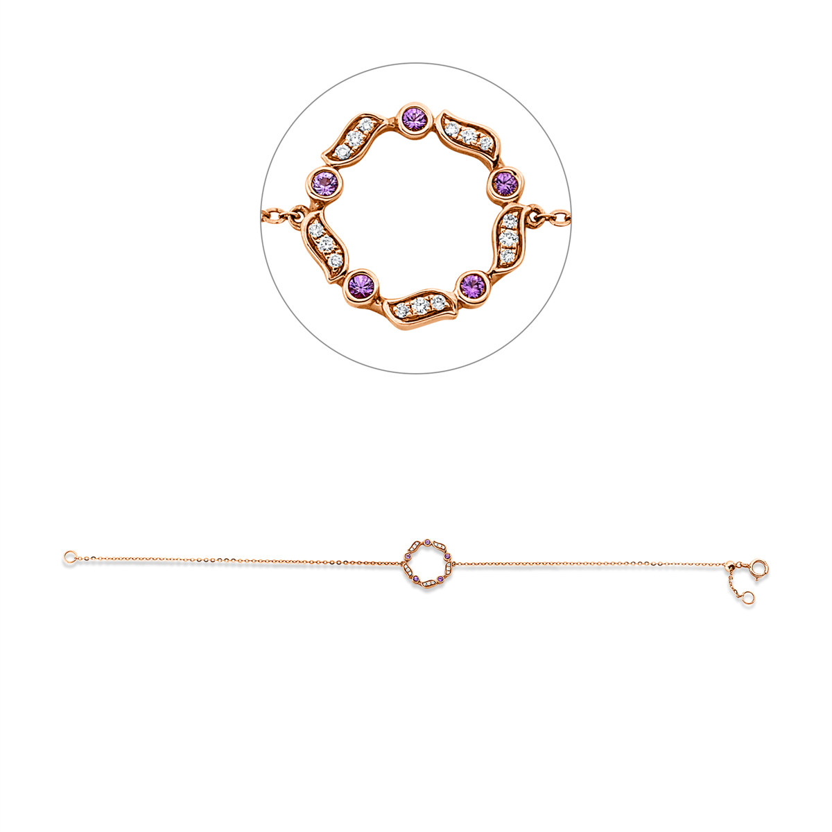 diamond full cut sapphire colored stone classic bracelet in red gold