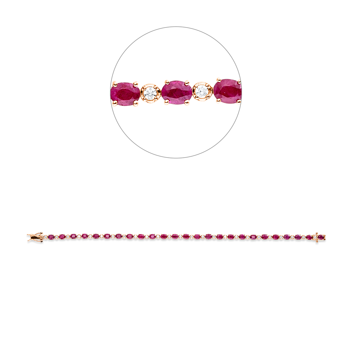 diamond full cut ruby colored stone classic bracelet in red gold