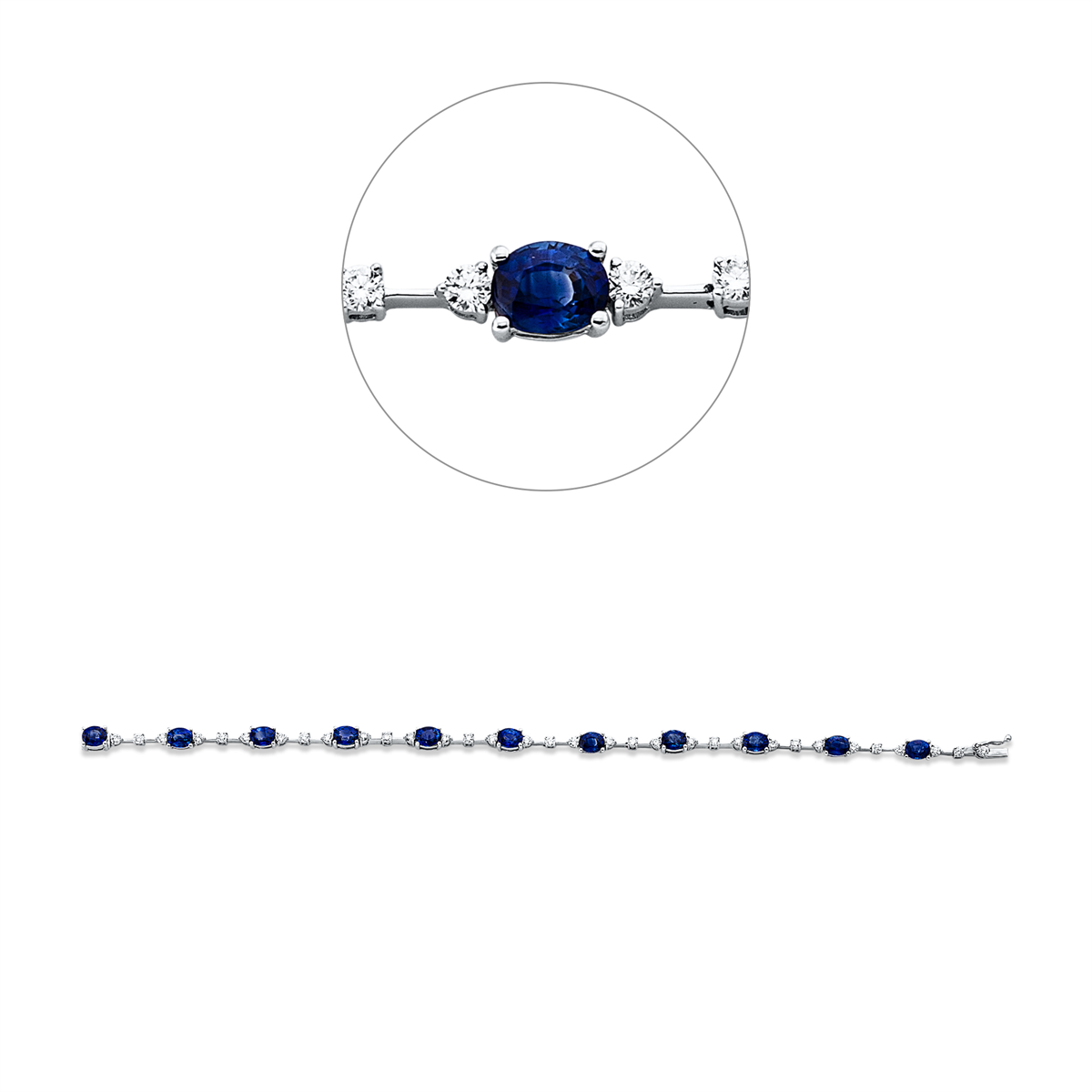 diamond full cut sapphire colored stone classic bracelet in white gold