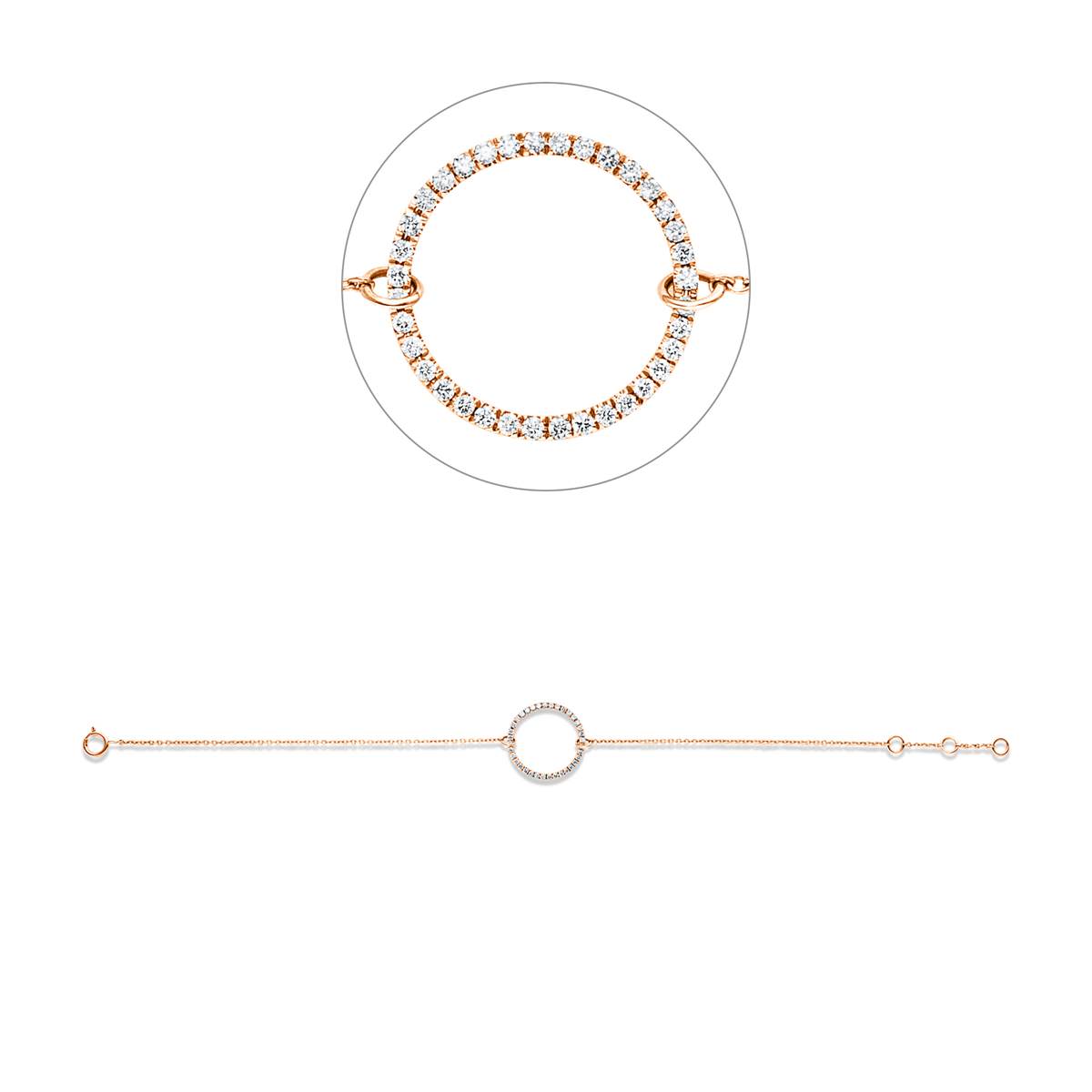 diamond full cut  modern woman bracelet in red gold