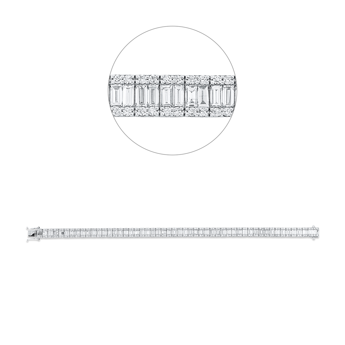 diamond full cut  baguette illusion bracelet in white gold