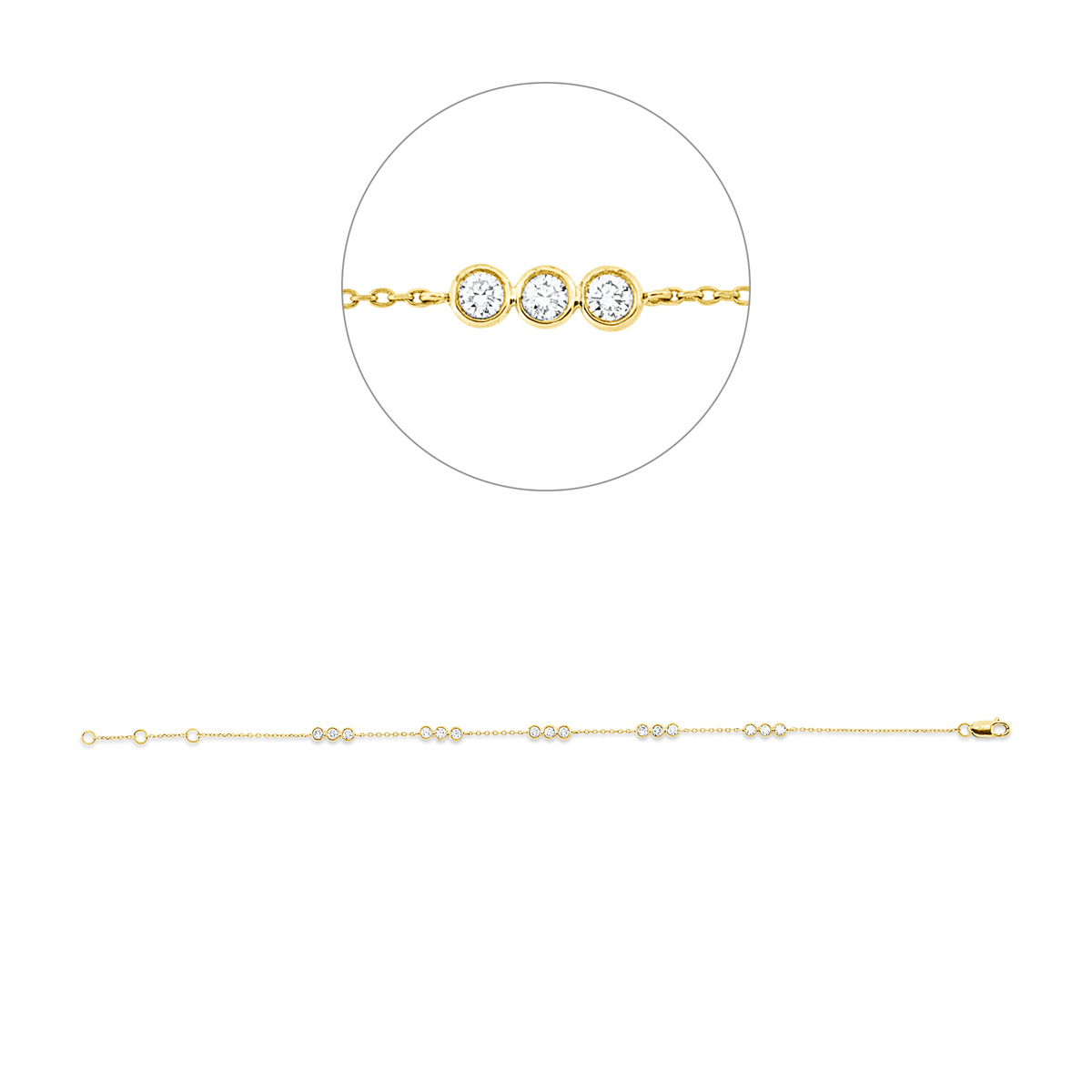 diamond full cut  modern woman bracelet in yellow gold