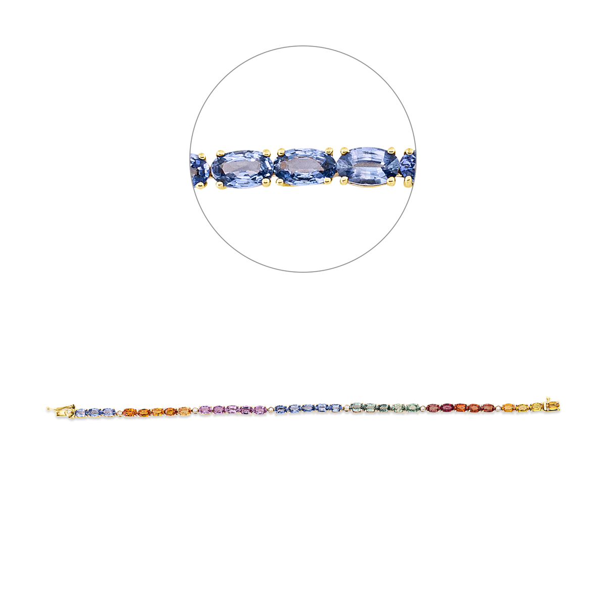 diamond full cut sapphire rainbow & multicolor bracelet in yellow gold