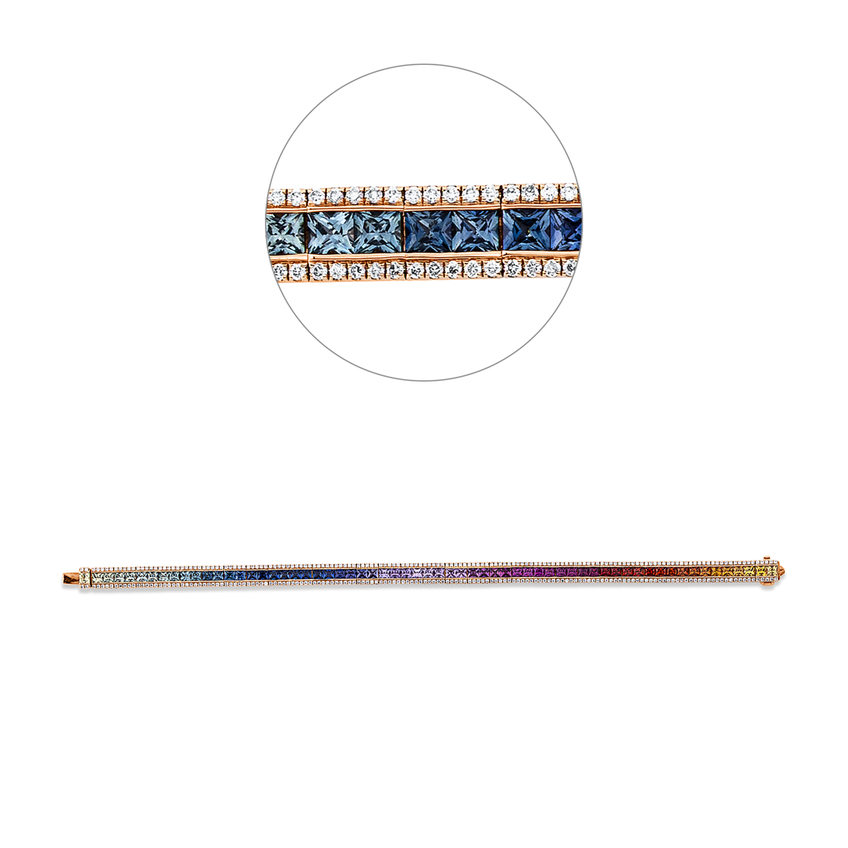 diamond full cut sapphire colored stone classic bracelet in red gold